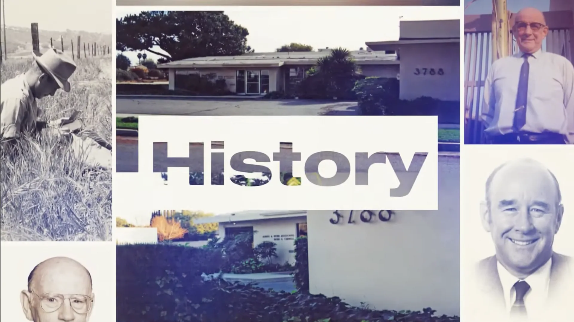 Historic collage of Albert A. Webb Associates — firm founders and the original 3788 office building